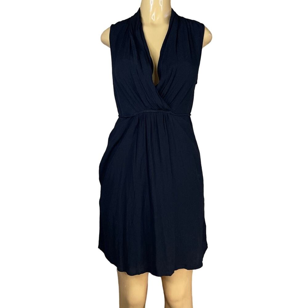 Maeve Libyan Shawl Dress Sleeveless Draped Faux Wrap Black Size Medium
